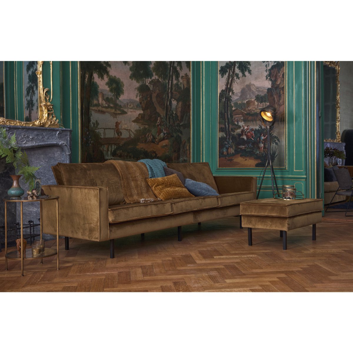 Grand canapé 4 places vintage velours- BRONCO bronze, WOOOD