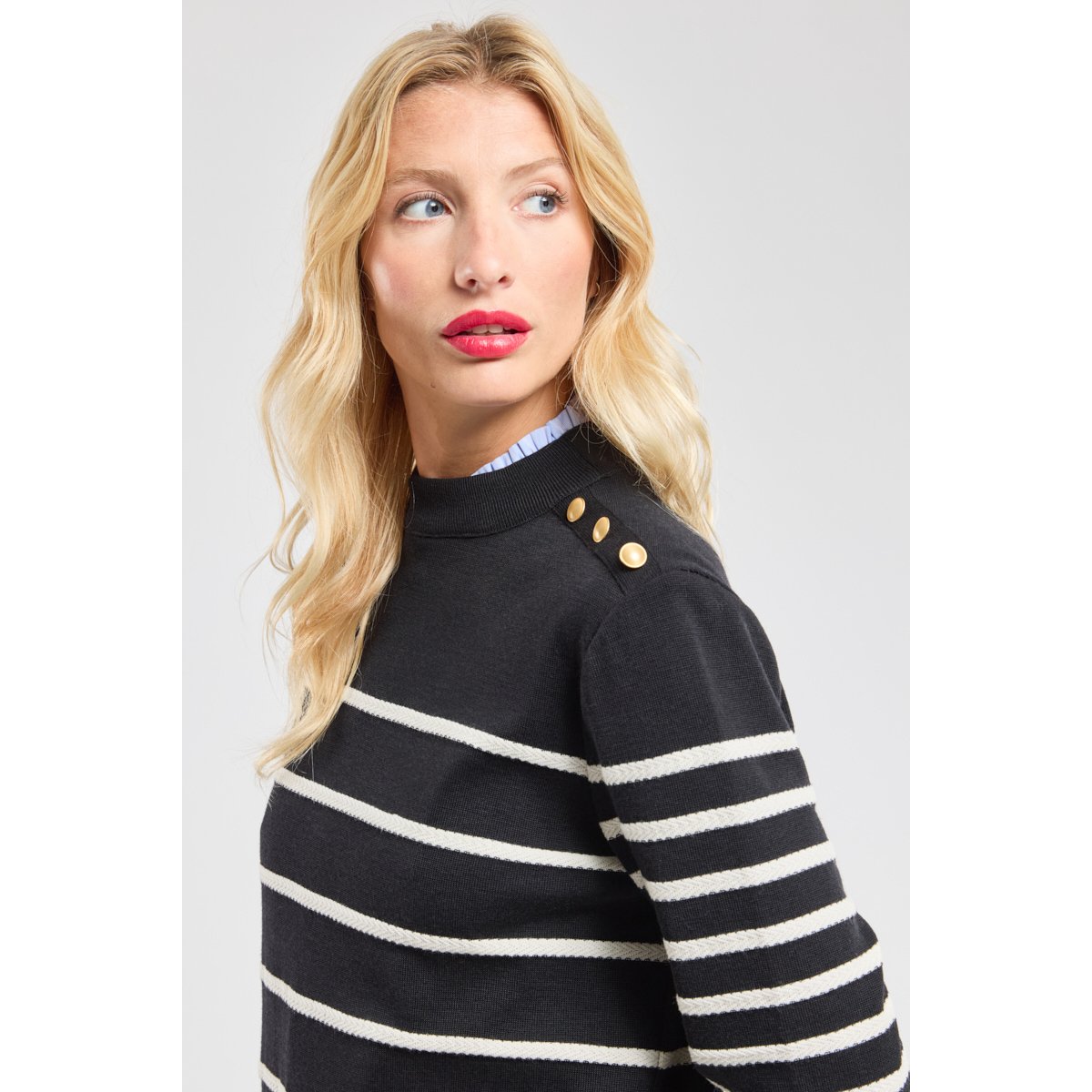 Robe pull rayée en laine noir/nature, ARMOR-LUX