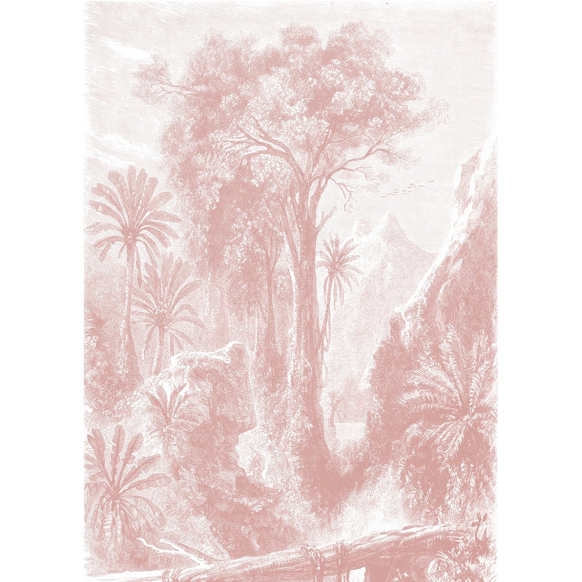 Papier peint panoramique Madagascar jungle vieux rose, LE PAPIERS DE NINON