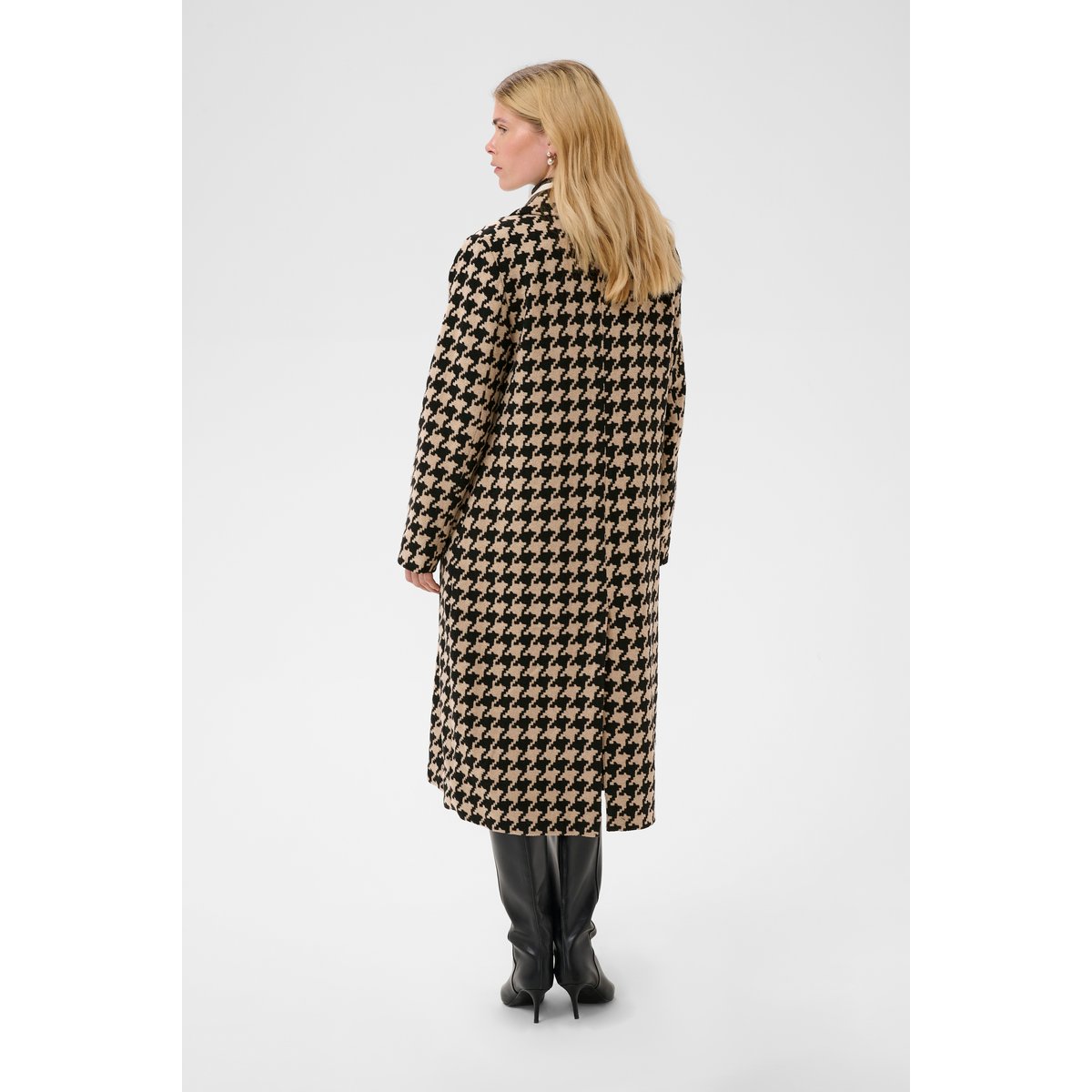 Manteau noir beige black/camel houndstooth, CULTURE