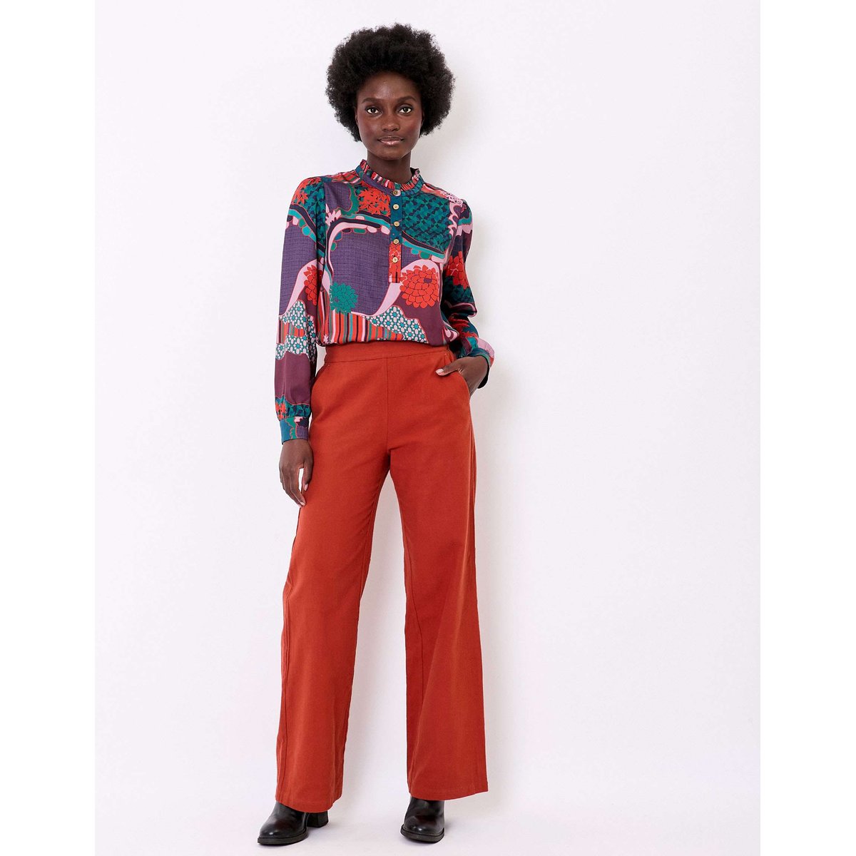 Pantalon large flanelle coton bio XIANI orange rouille, LA FIANCÉE