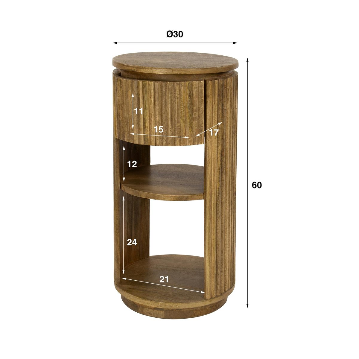 Table de chevet en bois de manguier strié, 1 tiroir CREEK bois naturel, PIER IMPORT