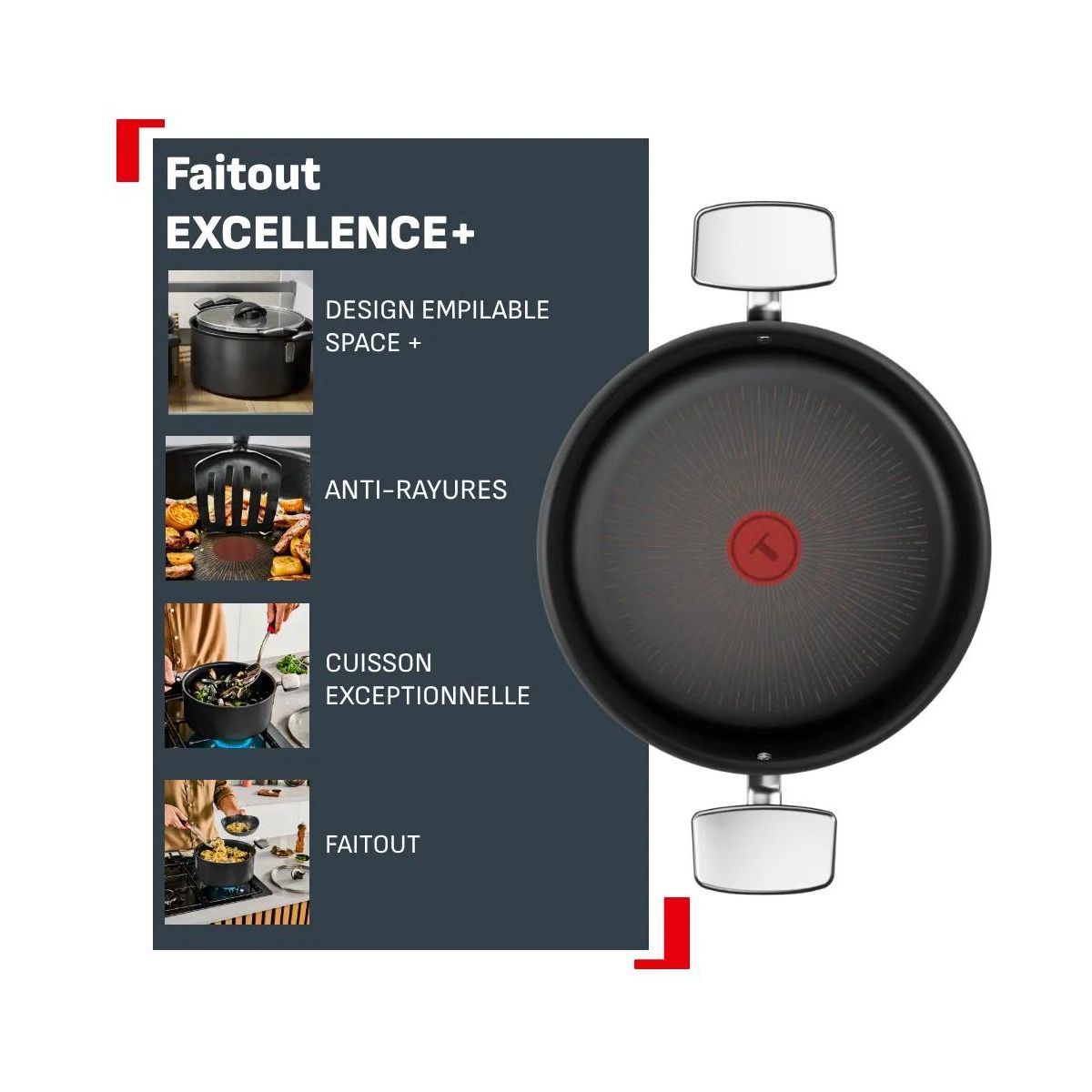 Faitout 24cm Excellence + avec couvercle noir, TEFAL