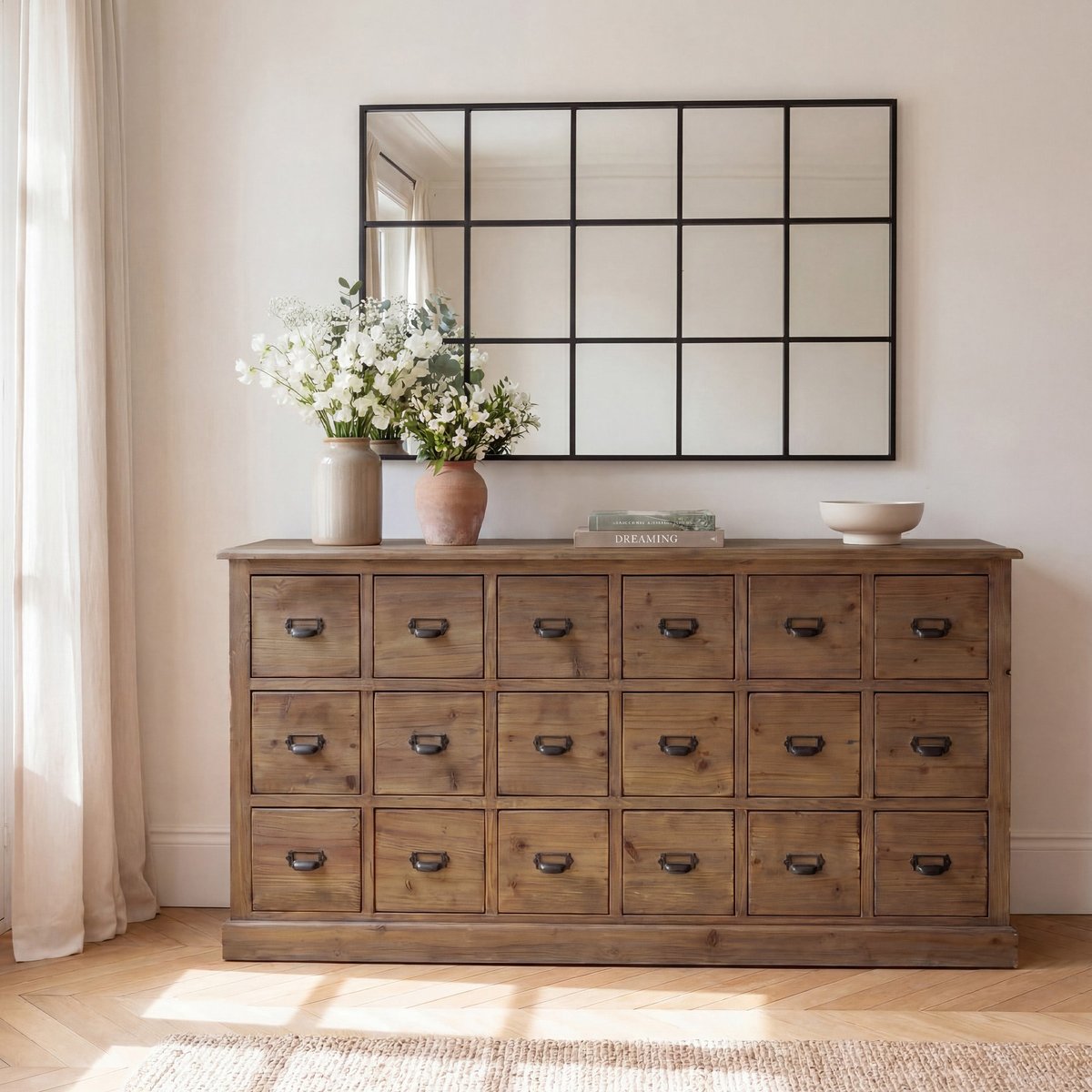 Buffet en bois recyclé 18 tiroirs - MIRAMAS bois foncé, MAISON PAVANE