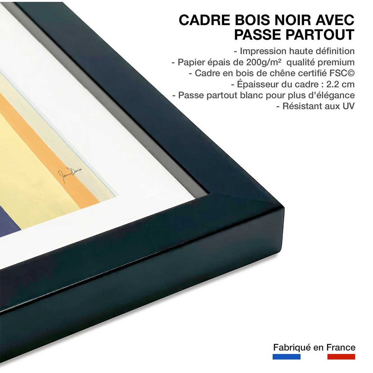 Poster happy quadri affiche + cadre en bois - noir, HEXOA