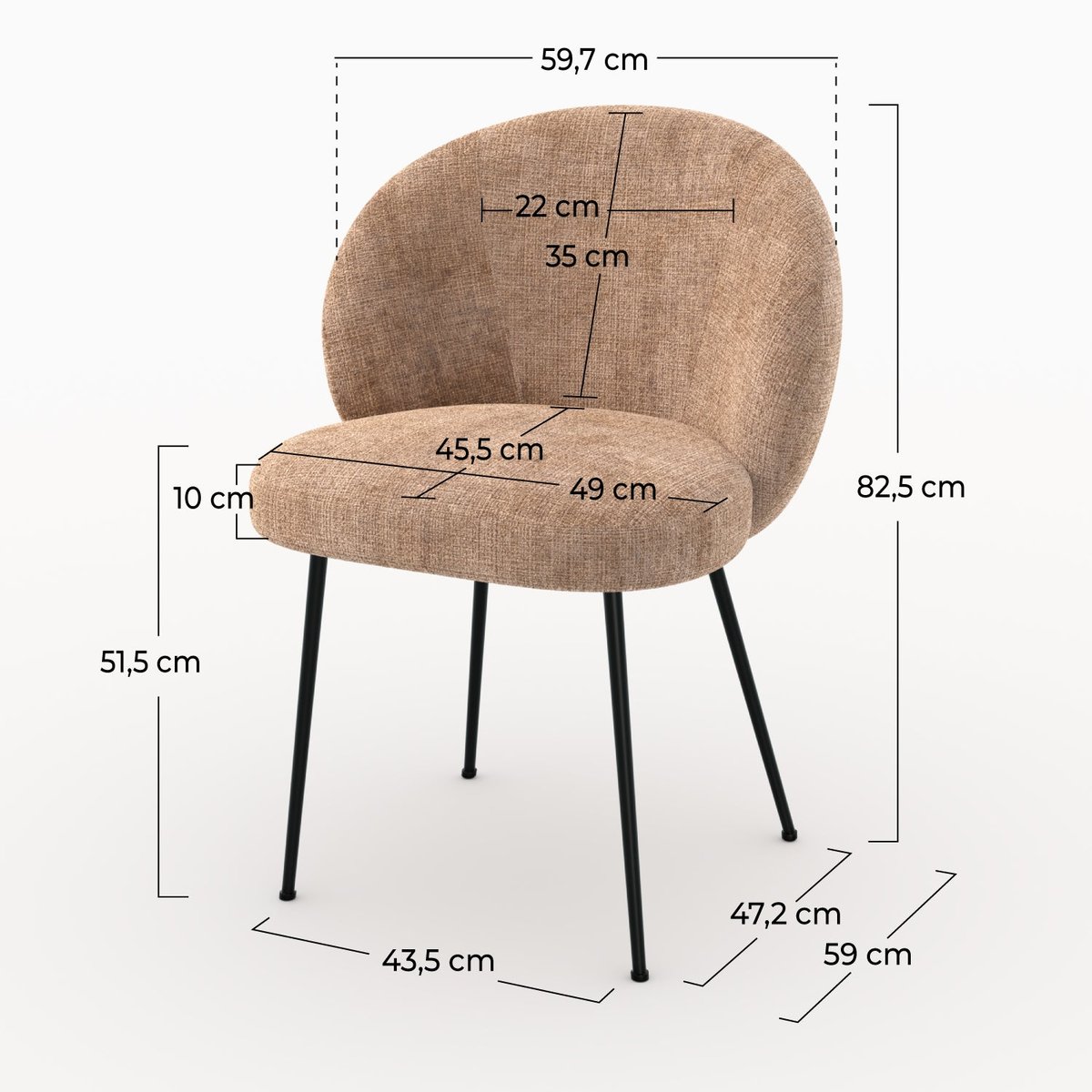 Chaise en velours chenillé, pieds en métal - BLOOMY marron, MAISON PAVANE