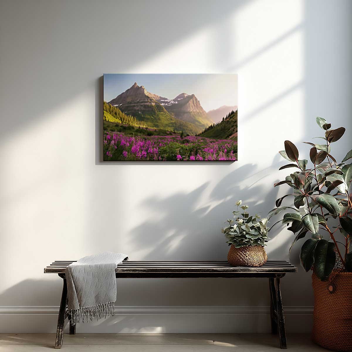 Tableau paysage de montagne fleuri et sommets majestueux toile imprimée, HEXOA