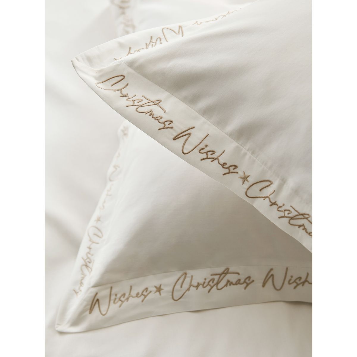 Parure housse satin brodé 200 fils vœux de noël blanc, NEXT
