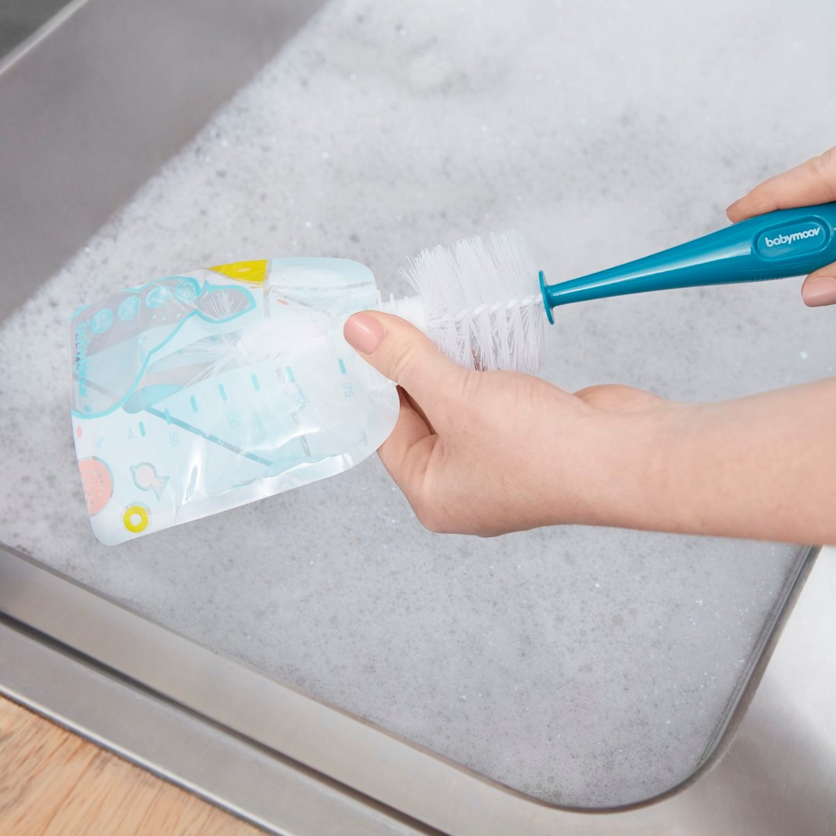 Goupillon biberon avec brosse tétine blanc, BABYMOOV
