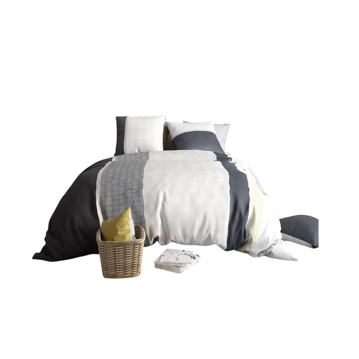 Housse couette + taie Bande stratus blanc, EDEN