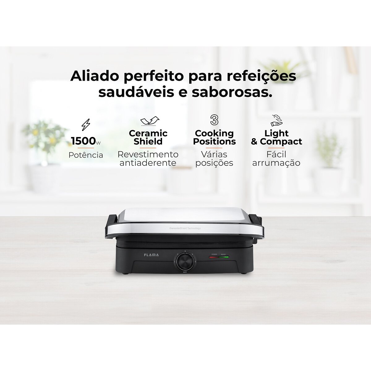 Grelhador Elétrico de Placas Inox HeatEasy 1500W 4422FL, FLAMA inox, FLAMA