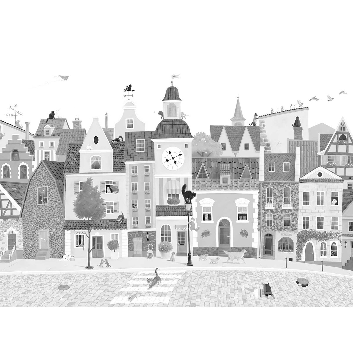Papier enfant Le village des félins gris, HEXOA