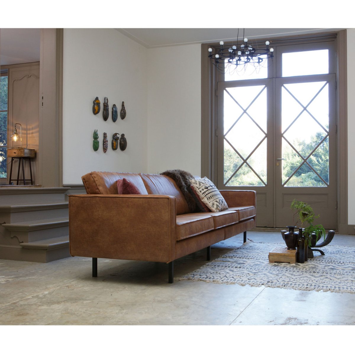 Canapé moderne 4 places en velours - RODEO cognac, WOOOD