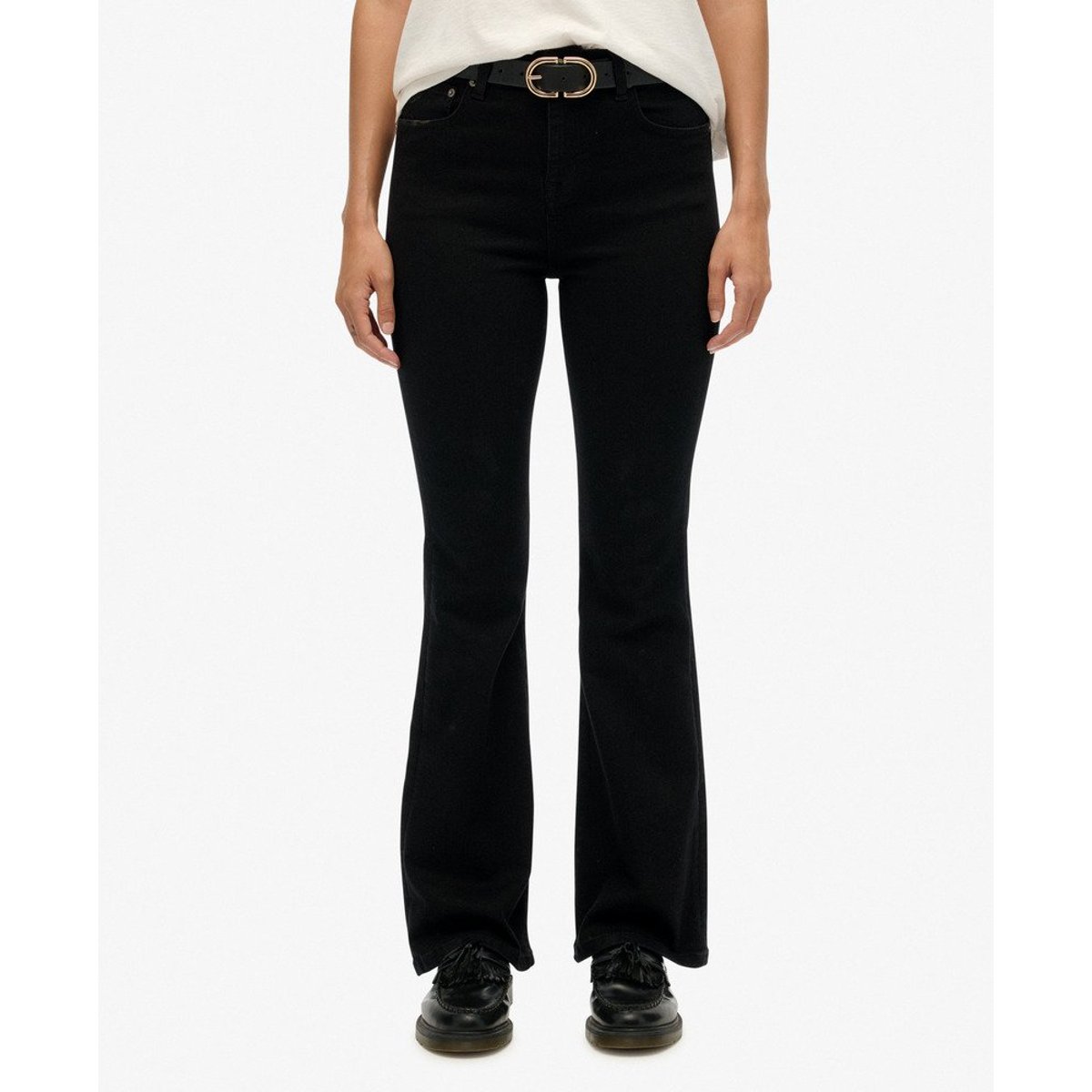Jean évasé taille moyenne en coton bio noir, SUPERDRY