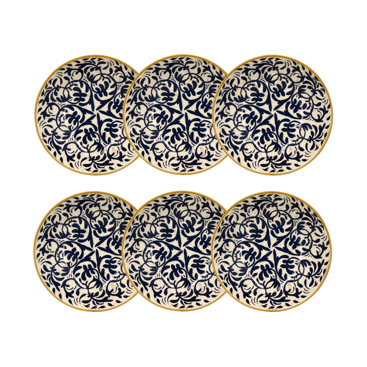 Lot de 6 assiettes creuses à motif en grès 20cm, HERACLEE bleu, NOVASTYL