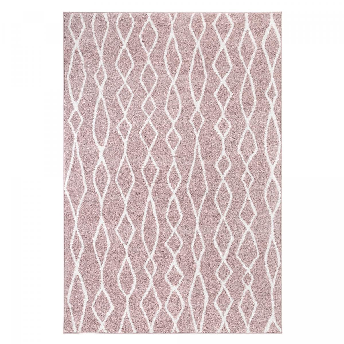 Tapis berbère tissé motif ethnic BALANIO rose, blanc, UN AMOUR DE TAPIS
