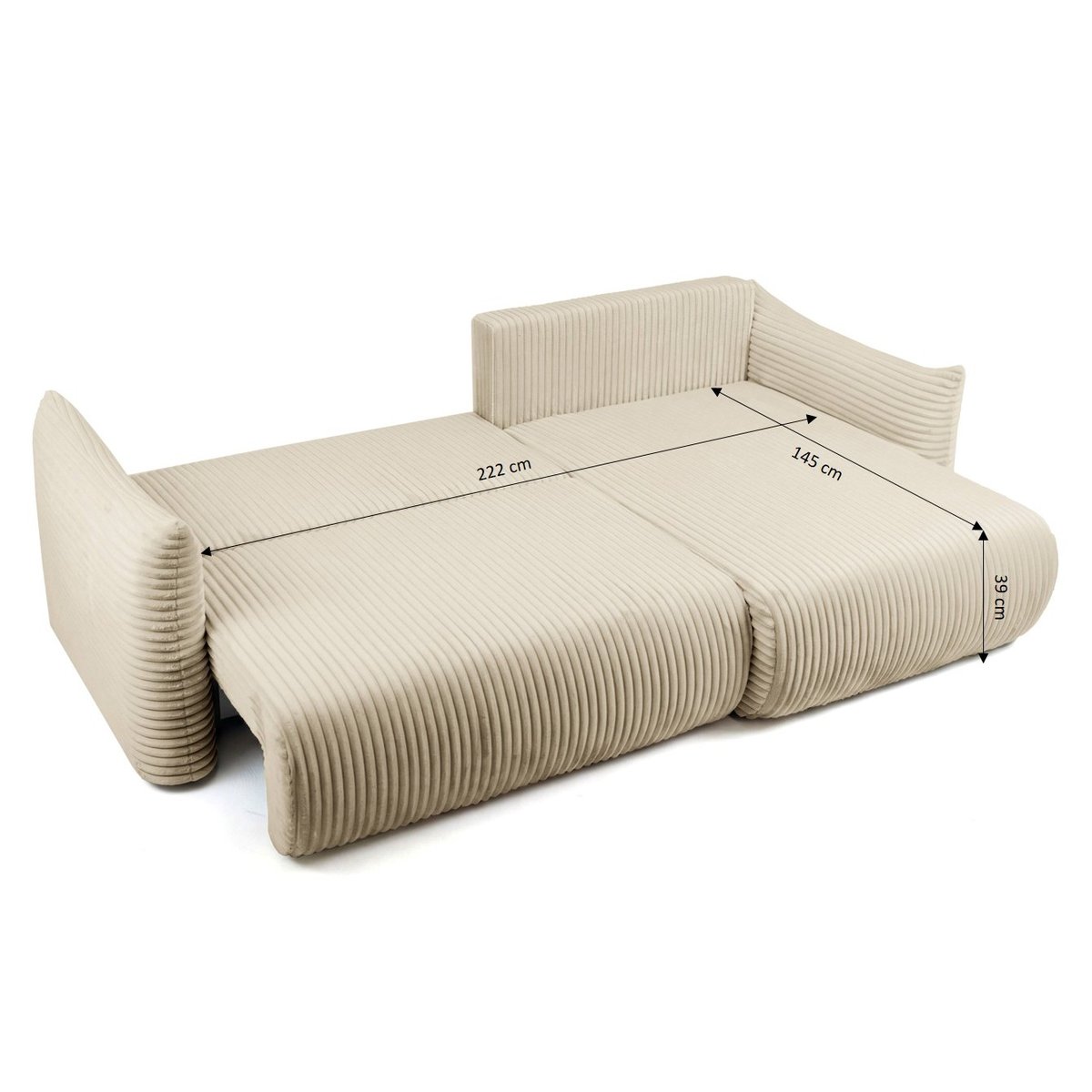 Canapé d'angle convertible velours  GLORIA beige, BAÏTA