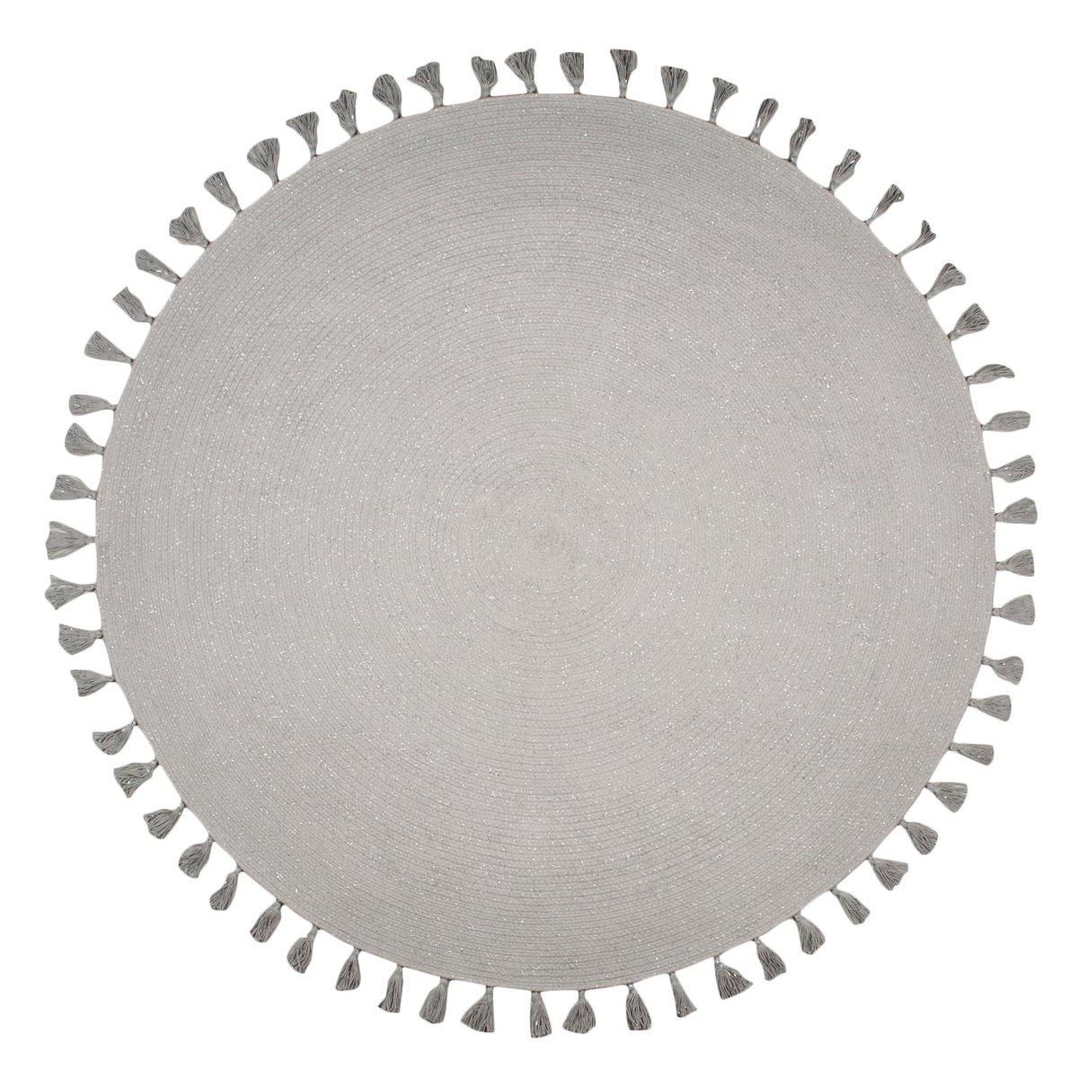 Tapis enfant coton rond avec pompons JOSEPHINE gris/argent, NATTIOT