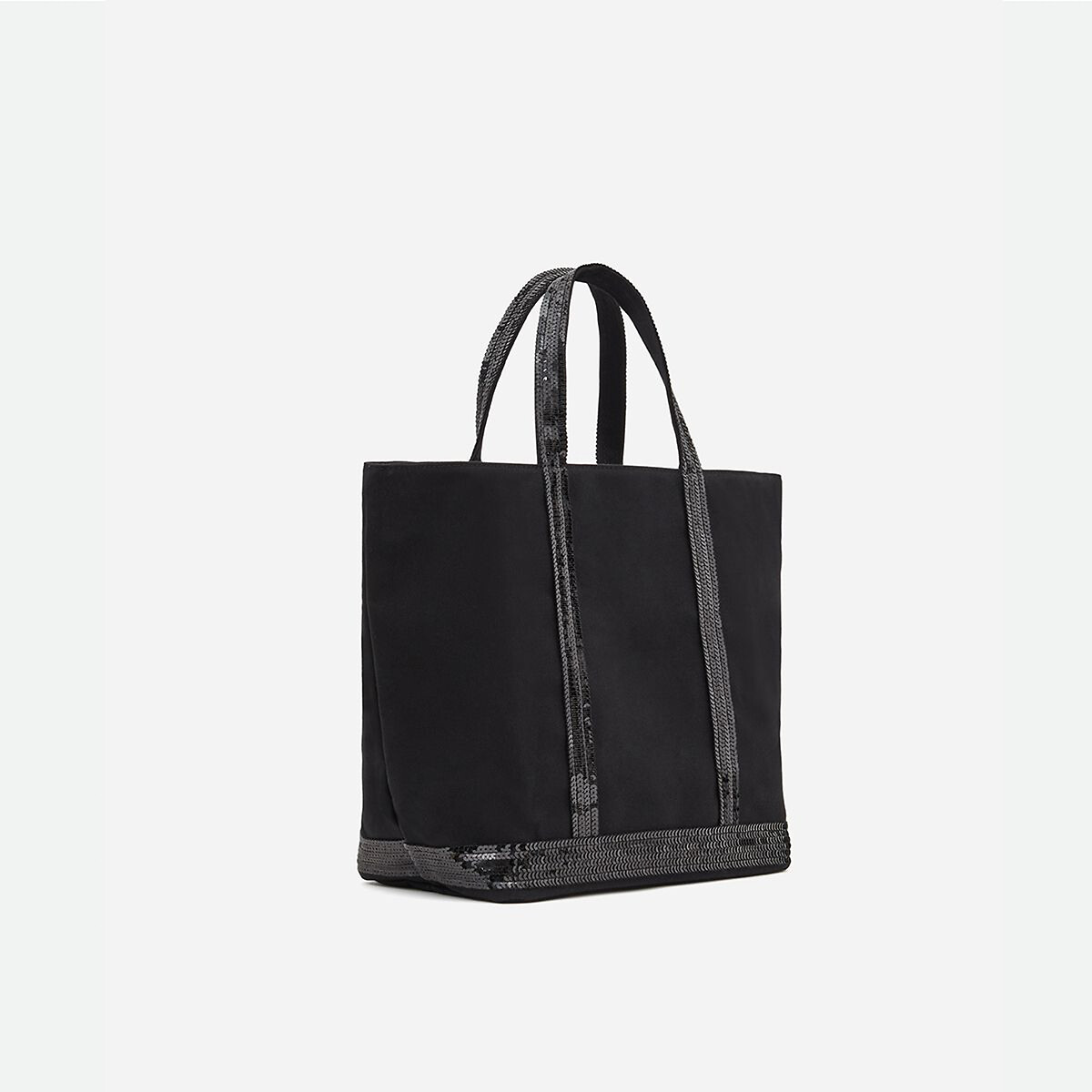Cotton Canvas Medium Tote Bag with Sequin Trim black, VANESSA BRUNO