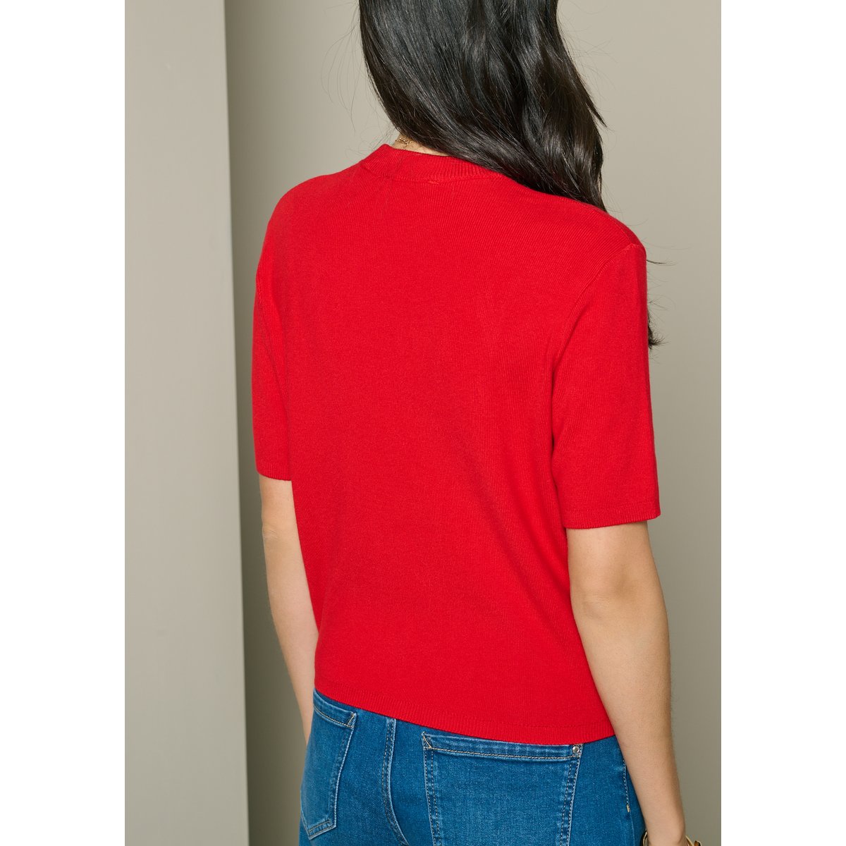 Pull manches courtes col rond rouge, LOLALIZA