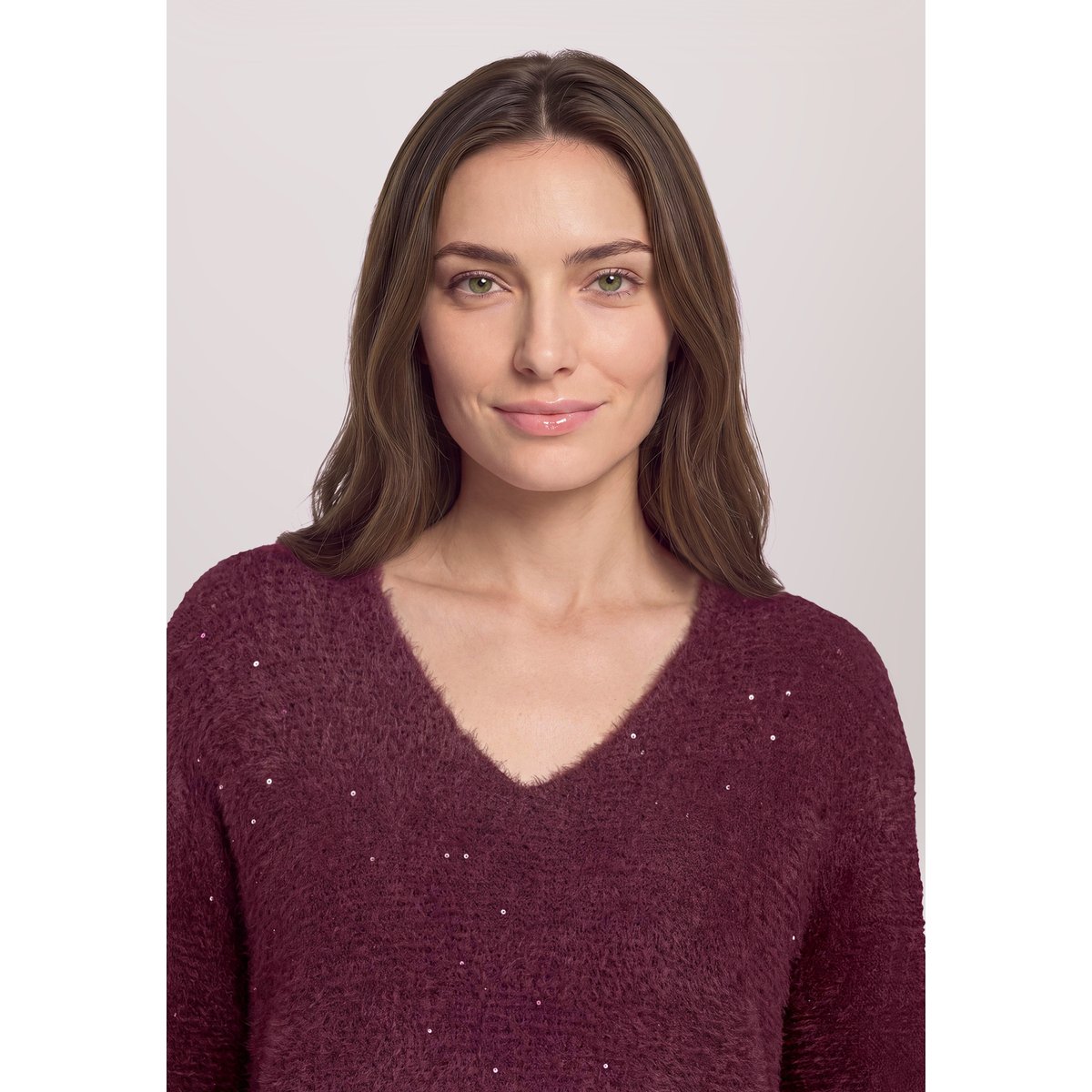 Pull-over en maille à encolure en v maroon banner, BETTY BARCLAY