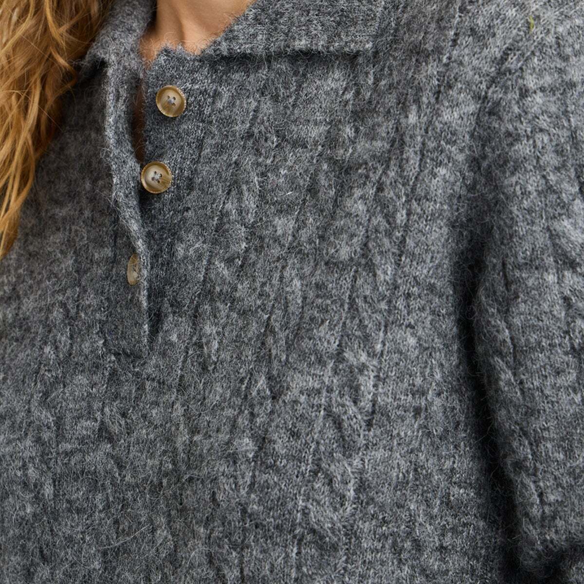 Pull Torsadé À Col Polo gris foncé chine, PEPE JEANS