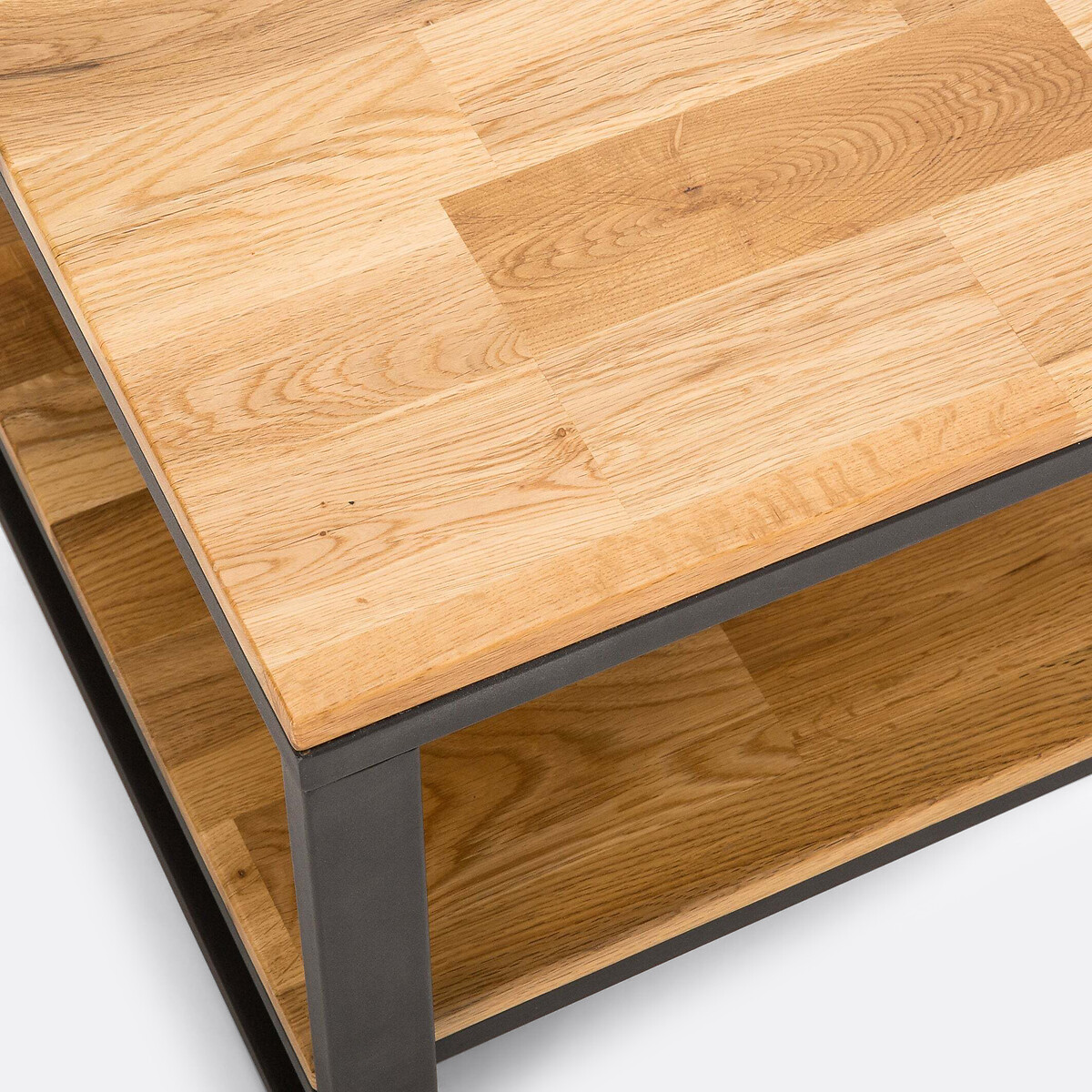 Table basse carrée, en chêne massif et métal acier, HIBA naturel, LA REDOUTE INTERIEURS