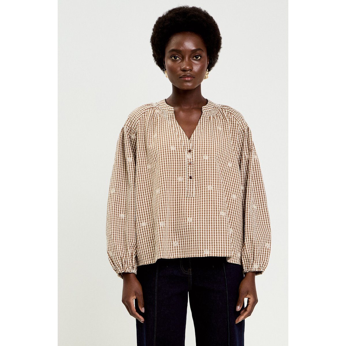 Blouse vichy brodée blanc, CACHE CACHE