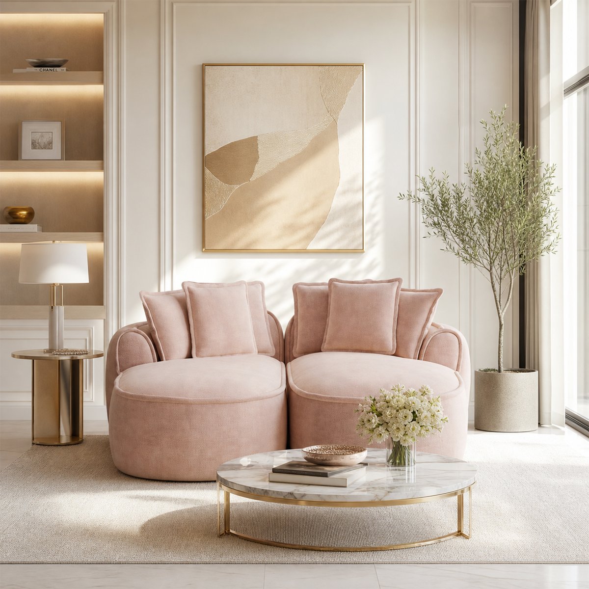 Canapé modulable 2 places chenille sans armature, PASSEO rose, MEUBLES COSY