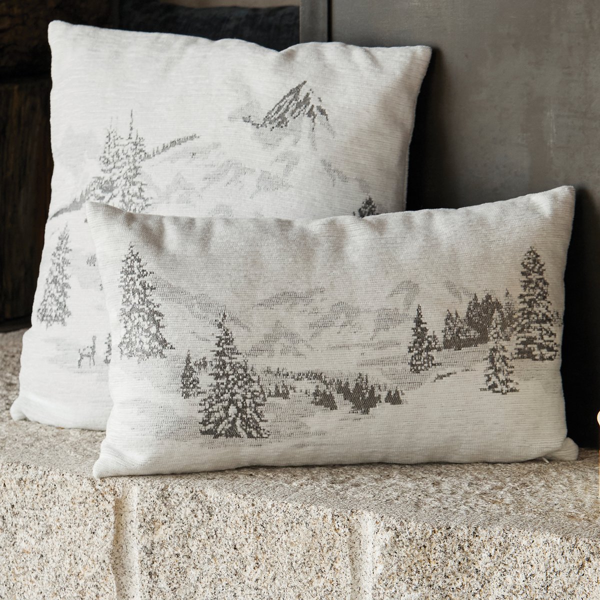 Housse de Coussin Sapins Enneigés - QABANE gris clair, HOME MAISON