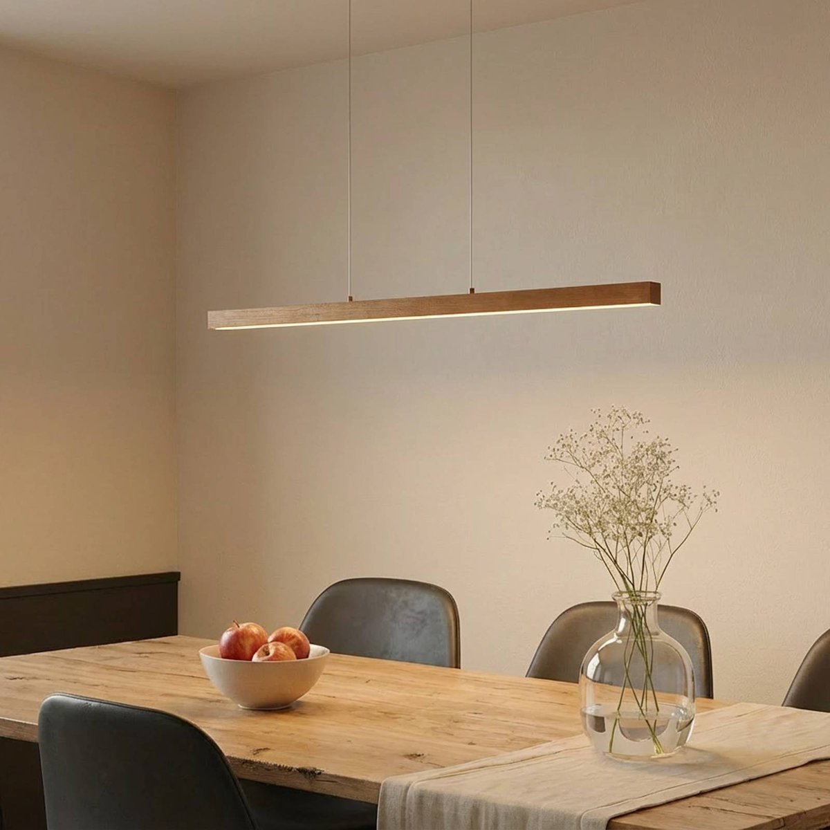 Suspension en bois moderneLED, Nihalo bois clair, blanc, LUCANDE