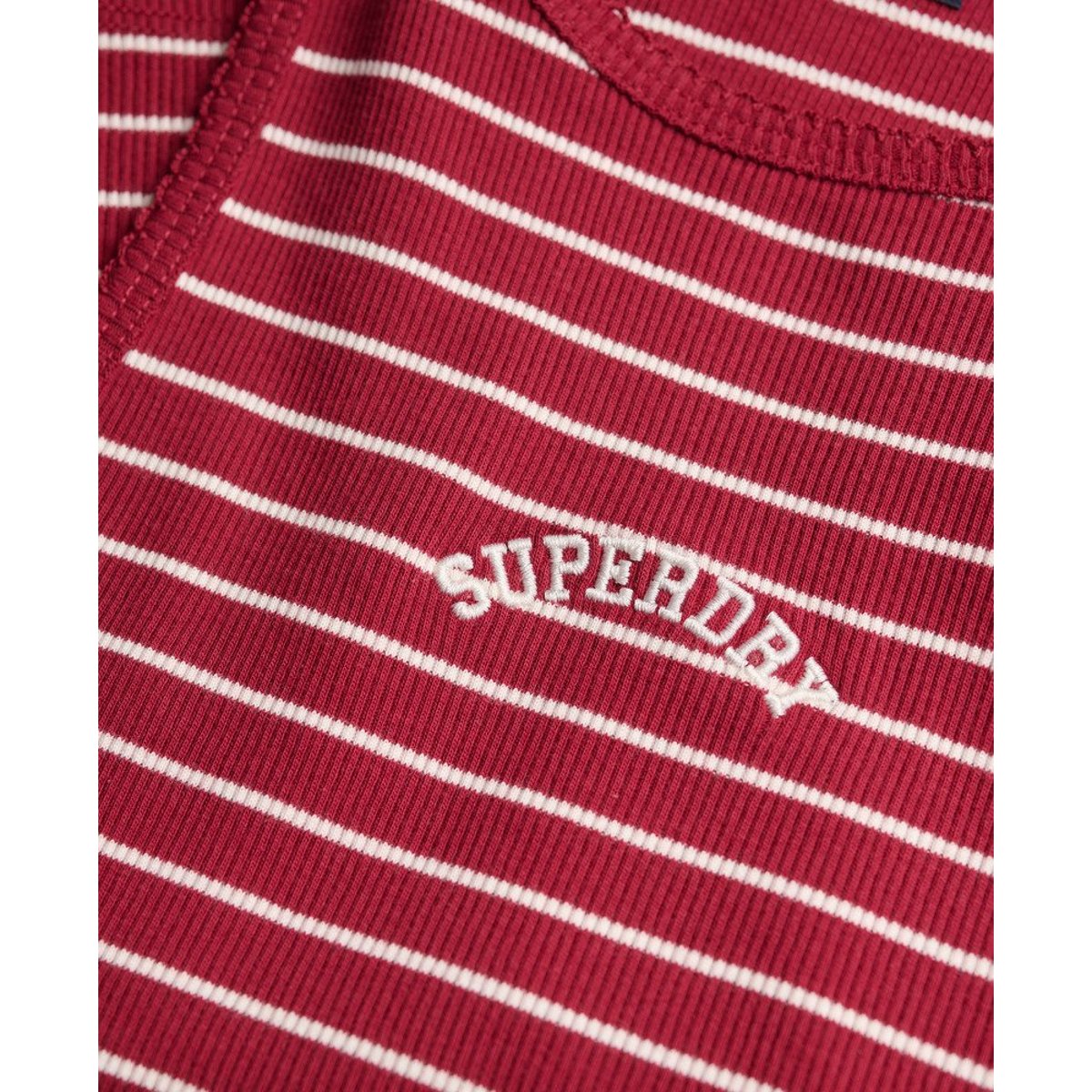 Débardeur rayé à dos nageur et logo Essential rayé rouge bordeaux, SUPERDRY
