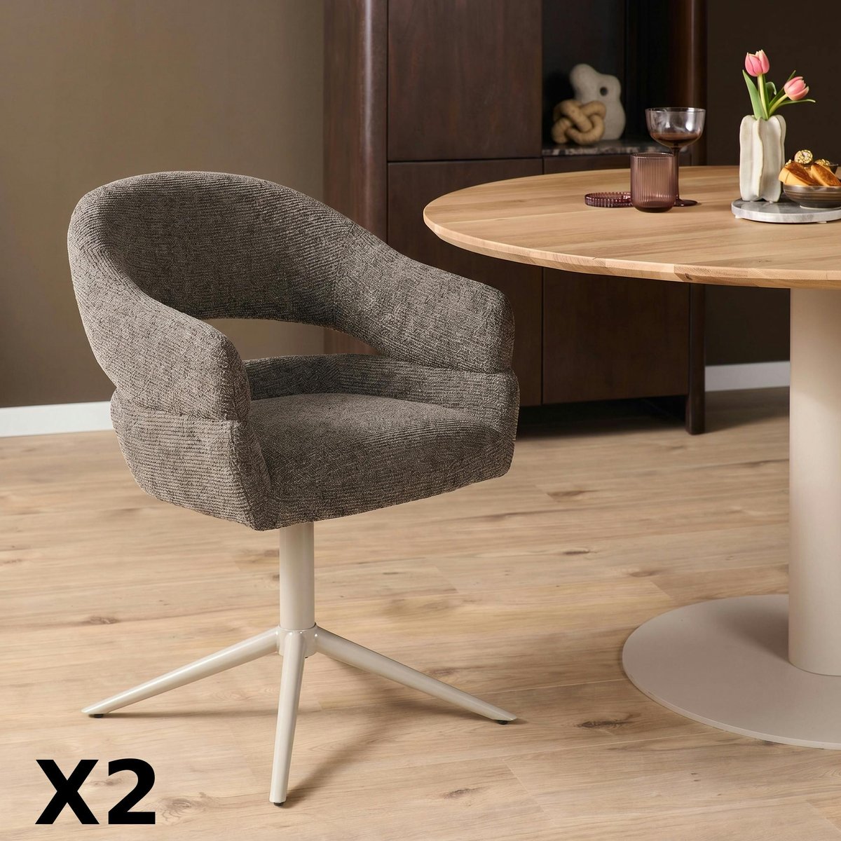 Fauteuil de table pivotant (lot de 2) CORTINA marron, PIER IMPORT