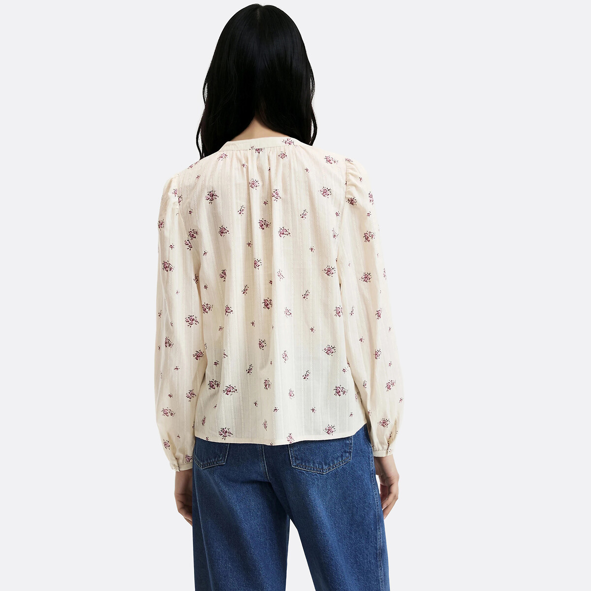 Blouse col V manches longues imprimé floral imprimé fleurs fond écru, LA REDOUTE COLLECTIONS