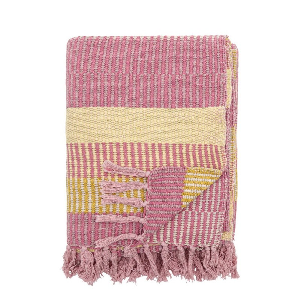 Plaid coton recyclé franges  ISNEL multicolore, BLOOMINGVILLE