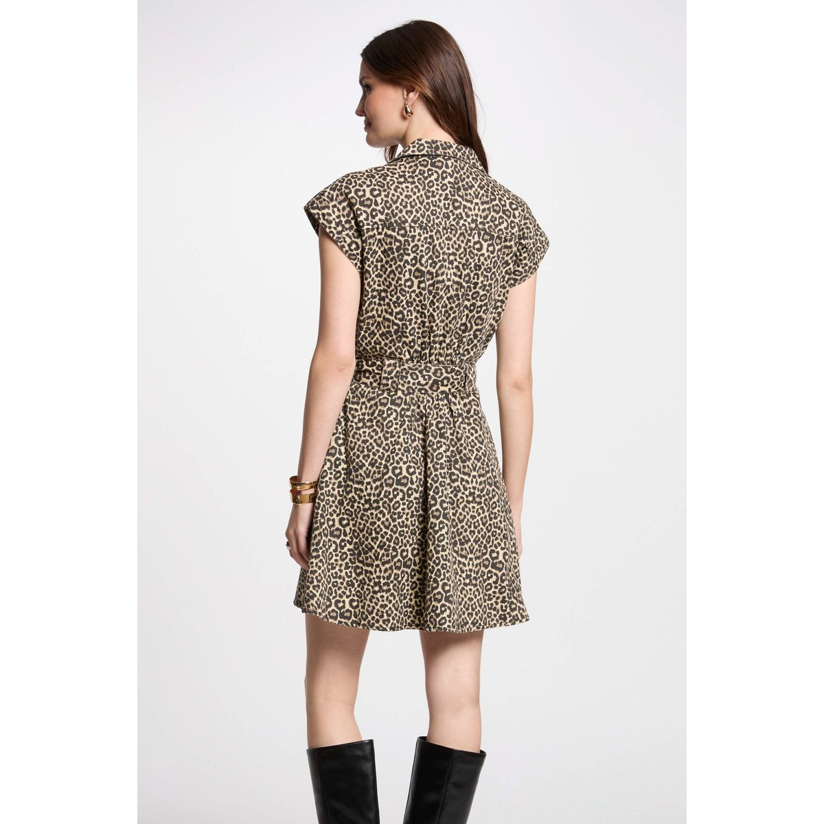 Robe courte patineuse en jean multicolore, MORGAN