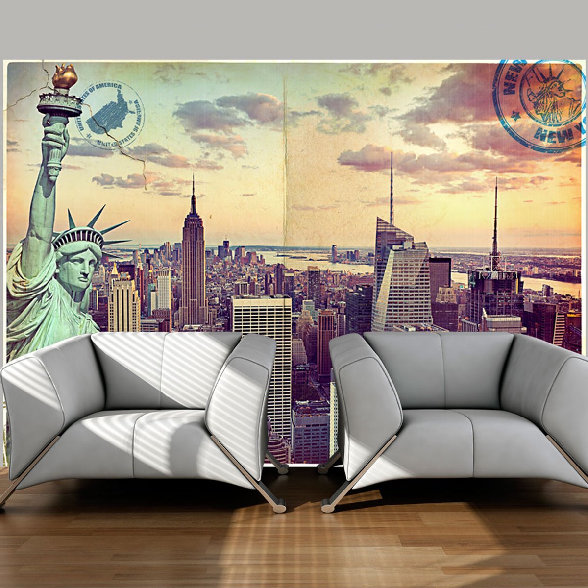 Papier peint intissé panoramique Ville et Architecture Postcard from New York multicouleur, EDEN