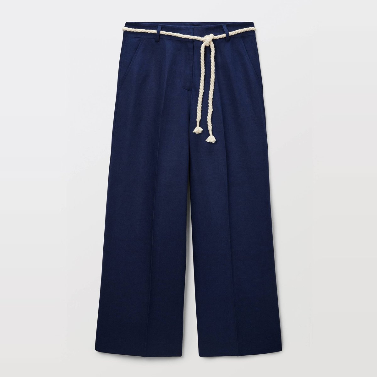 Pantalon large uni contenant du lin penombre, MONOPRIX