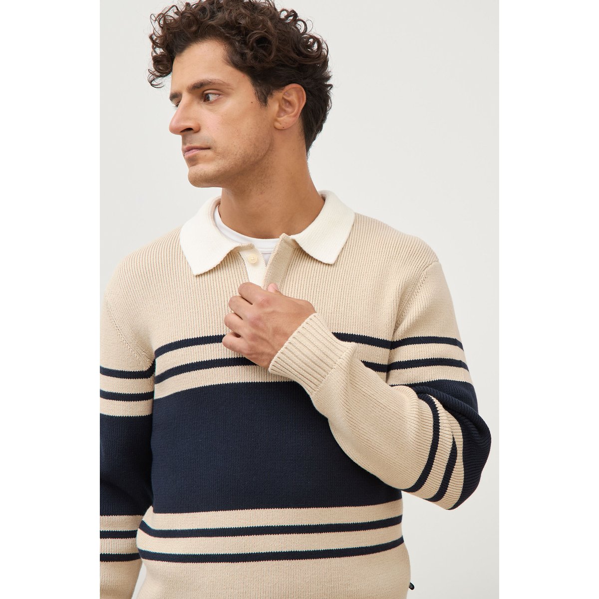 Pull manches longues en coton beige, BONOBO