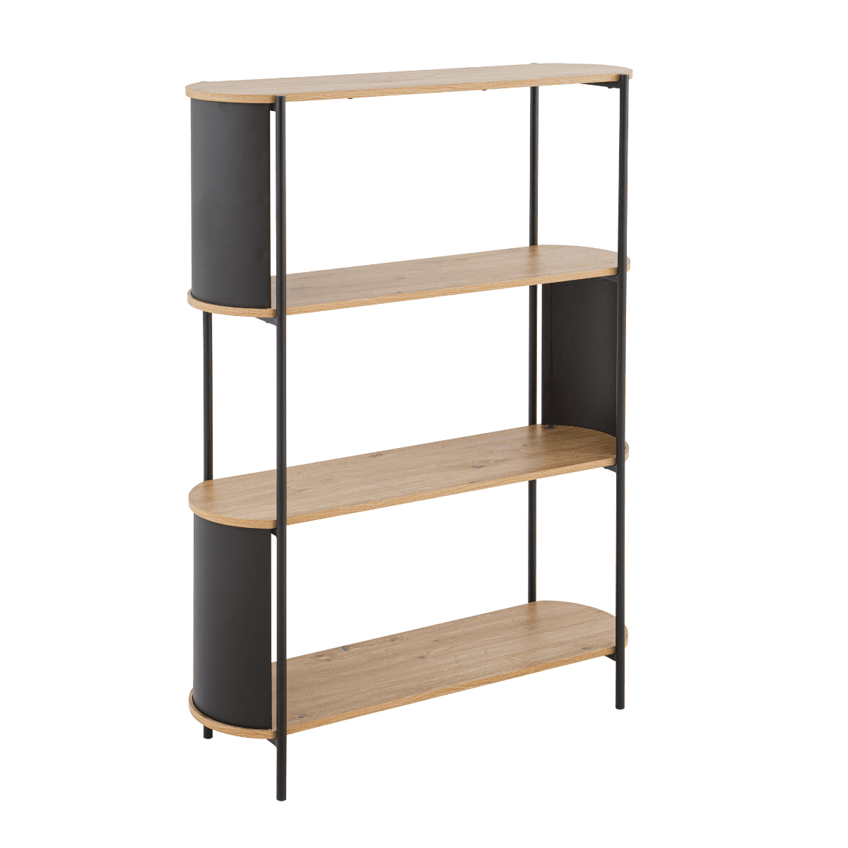 Etagère 4 niveaux décor bois avec flancs en métal noir H134 cm - EKLO bois clair, CALICOSY