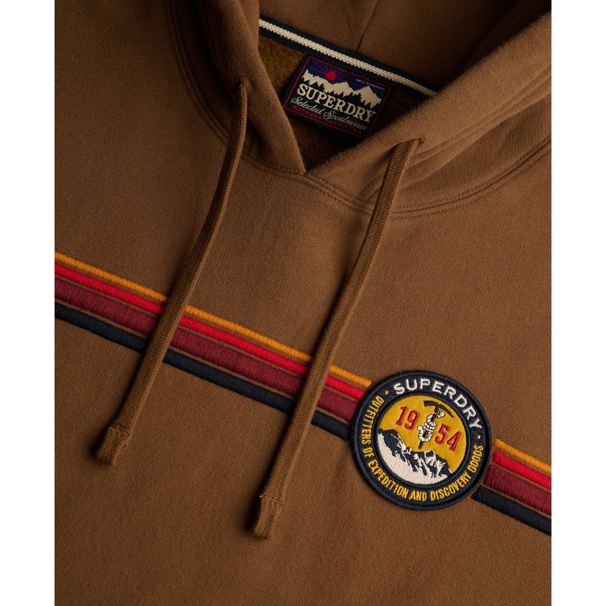 Sweat à capuche Outdoors Stripe Logo coupe décontractée marron intense, SUPERDRY