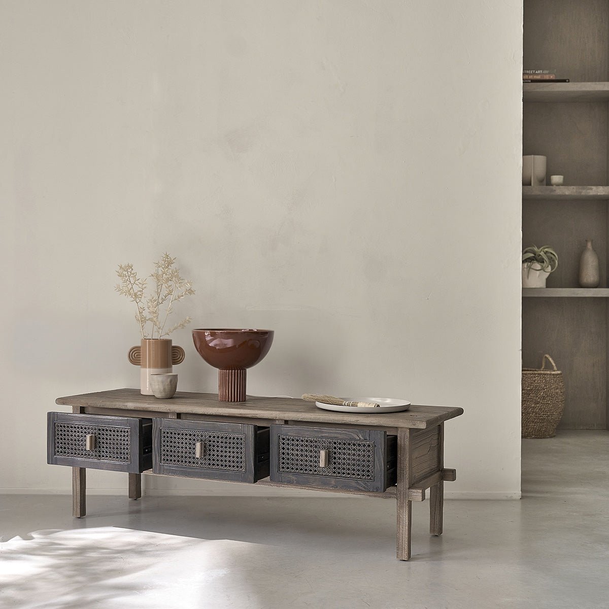 Meuble TV en bois recyclé massif 145 cm JUNKO gris, BERAH GETAH