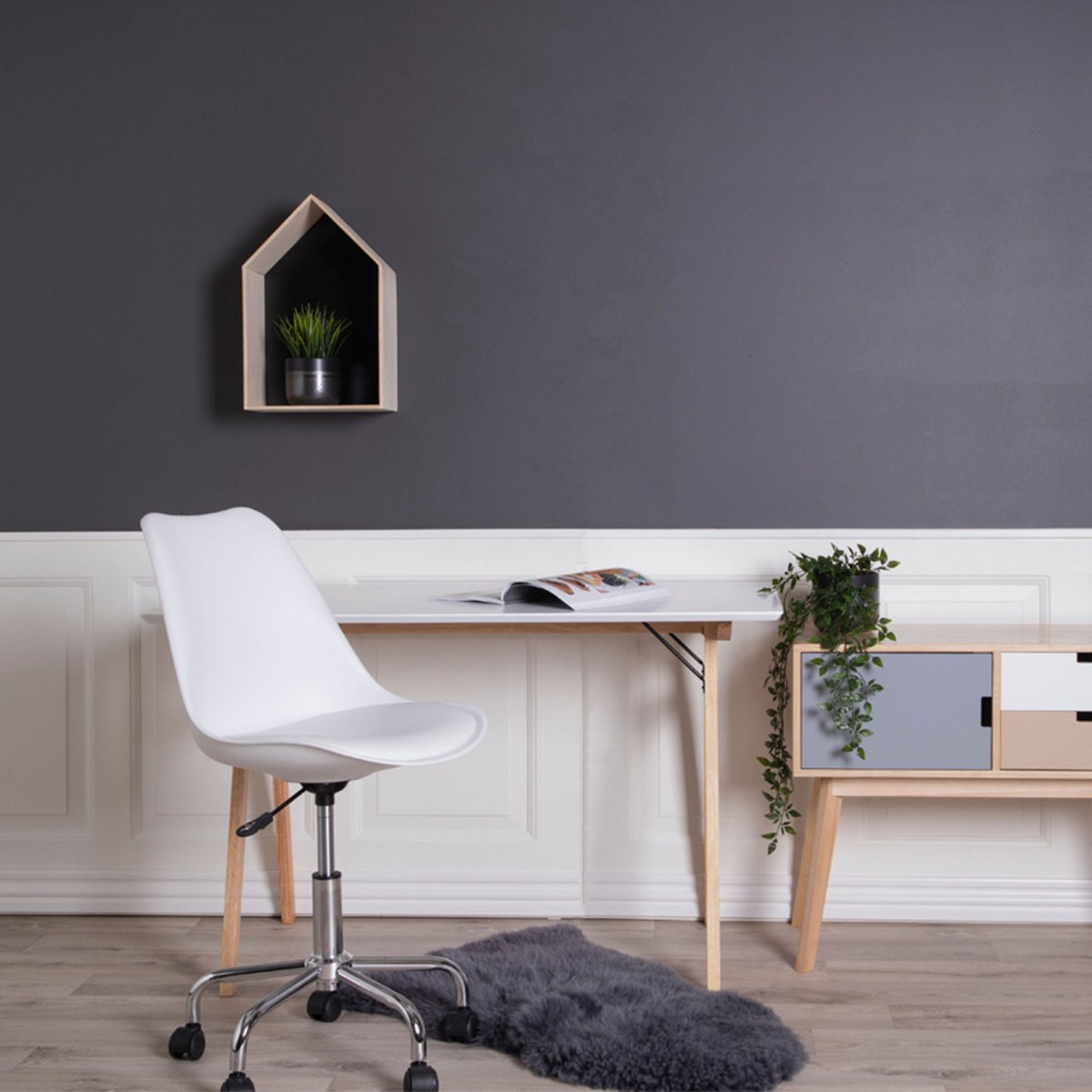 Bureau pieds bois clair L120cm- VOJENS blanc, HOUSE NORDIC