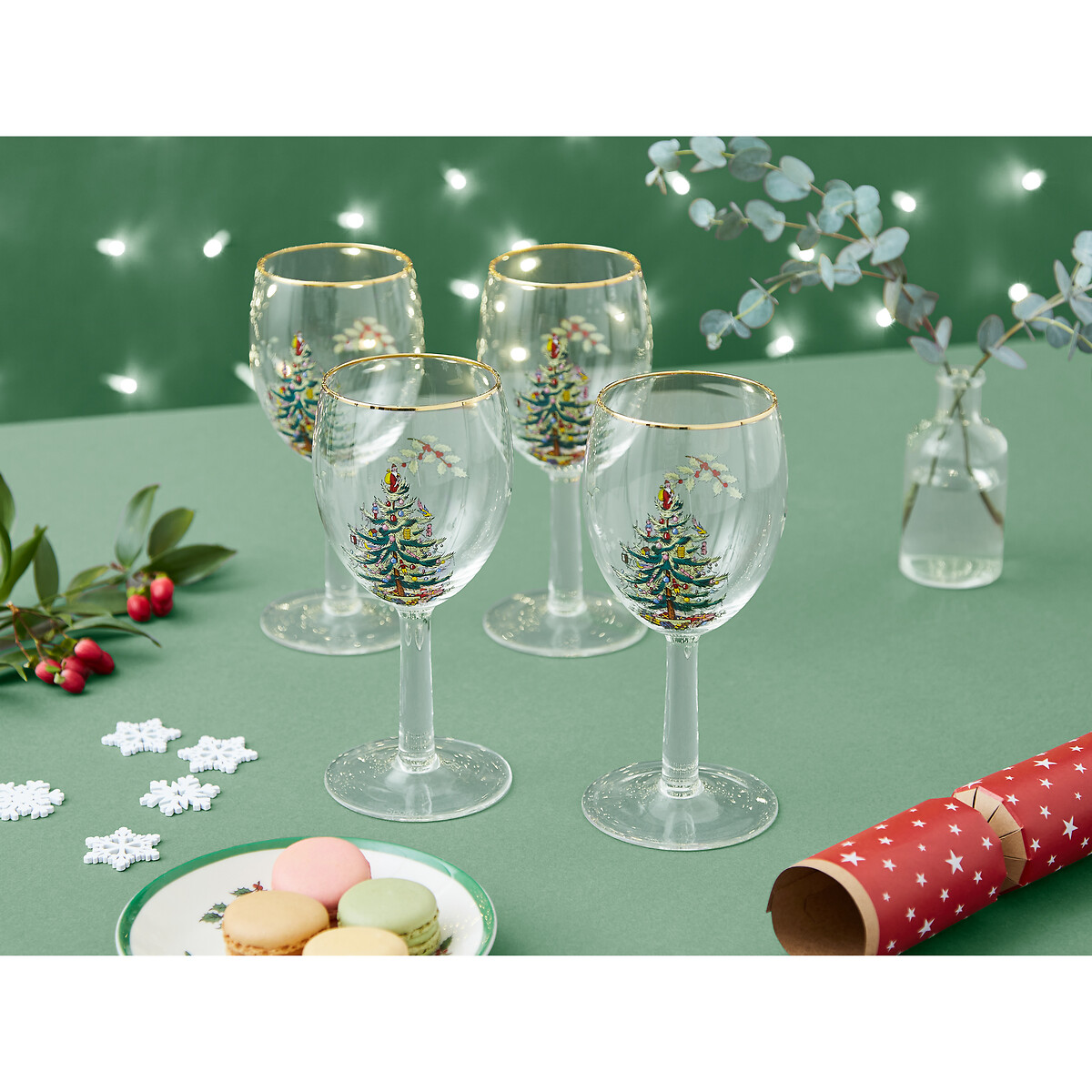 Set of 4 Christmas Tree Wine Glasses transparent, SPODE