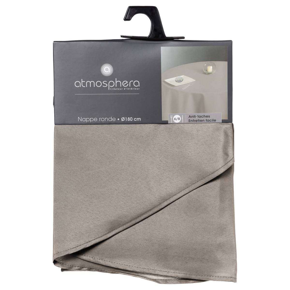 Nappe ronde anti-tâche LALLIE beige lin, ATMOSPHERA