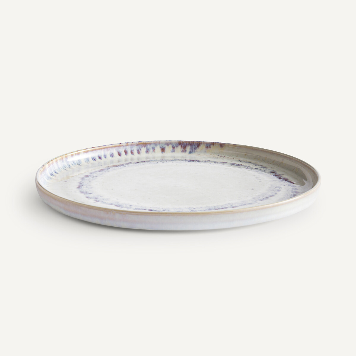 Lot 4 assiettes plates grès émail réactif, Traba blanc, AM.PM