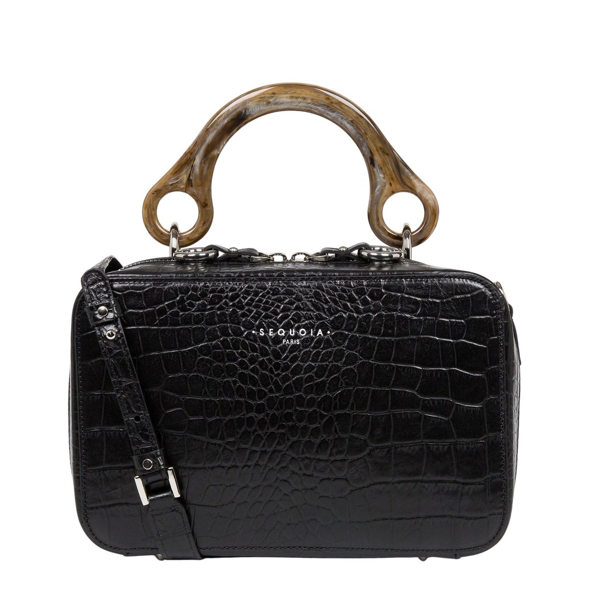 Sac à main zippé MARBLED CUBE CROCO taupe, SEQUOIA