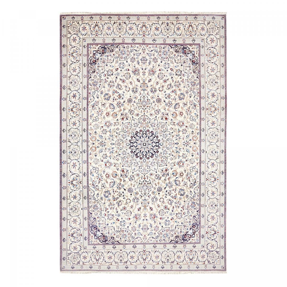 Tapis d'orient, motif oriental, noué main, NAIN 9LA 35 crème, beige, bleu, UN AMOUR DE TAPIS
