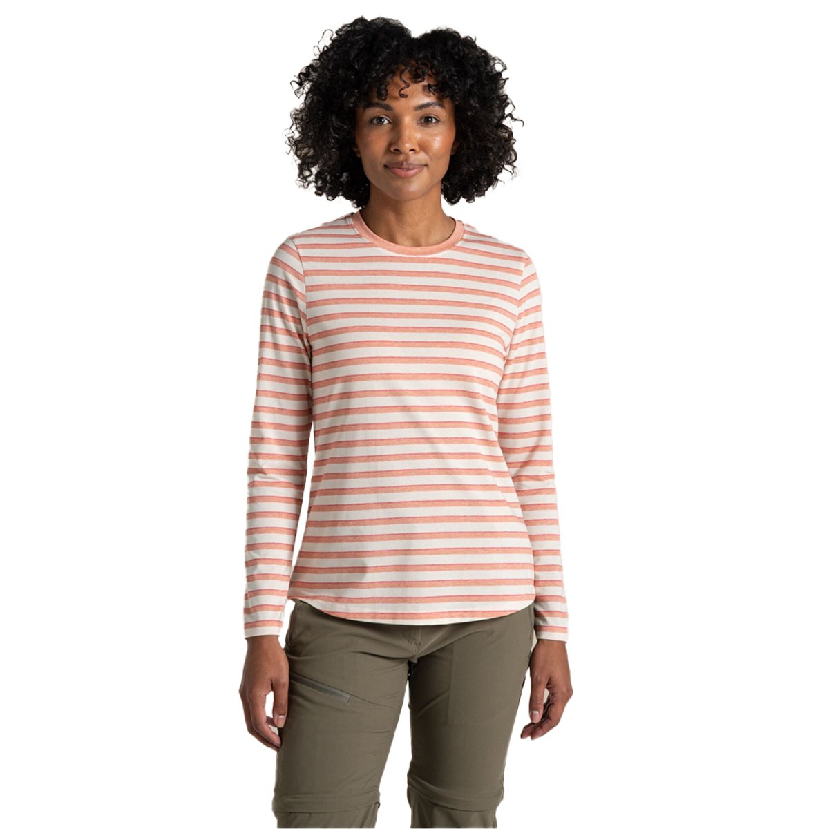 T-shirt manches longues motif/style à rayures AKONA brun argile, CRAGHOPPERS