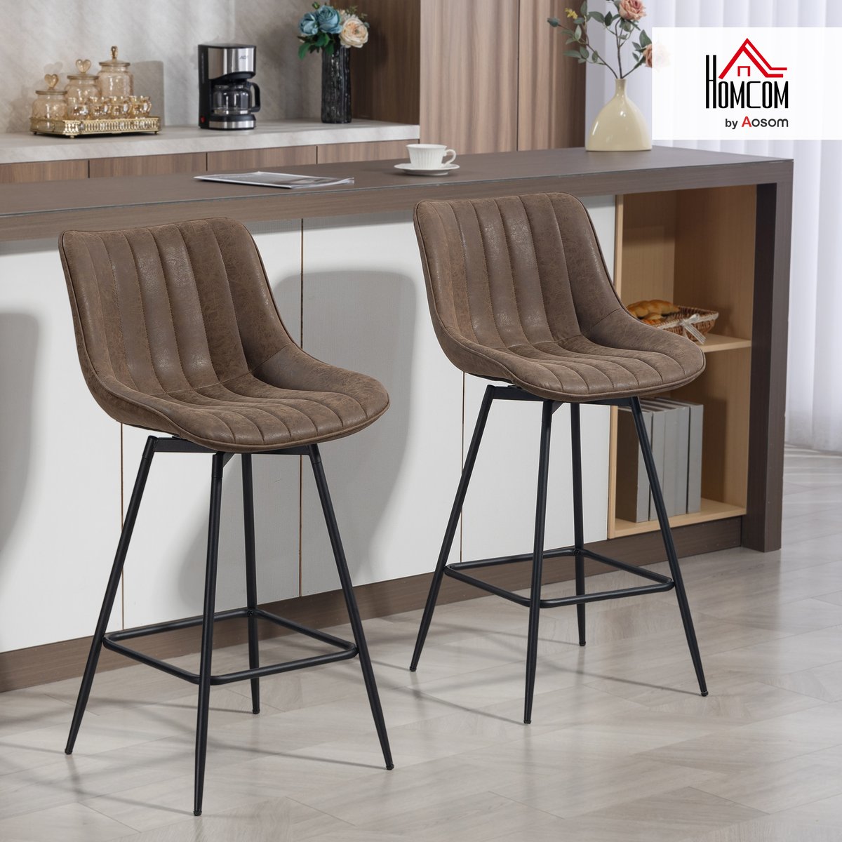 Tabouret de bar PU Marron marron vintage, HOMCOM